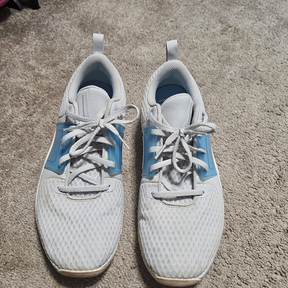 White and Blue Athletic Sneakers